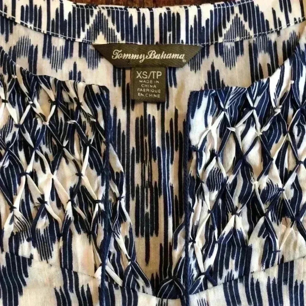 Tommy Bahama | Blue Avec Ikat Print Sleeveless Top - Picture 3 of 6